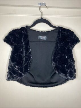 GUESS Black Faux Fur Sequin Bolero Shrug
